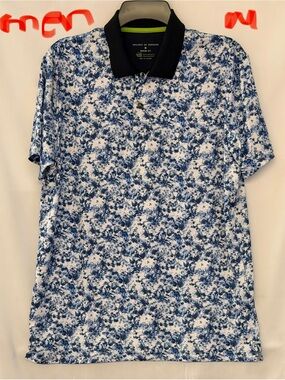 Society Of Threads Blue Floral Polo with Black Collar